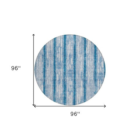 Homeroots 3' Artichoke Green Gray Ivory Striped Washable Area Rug For Indoor Outdoor Use, Durable & Stylish 8' Round Polyester 592739