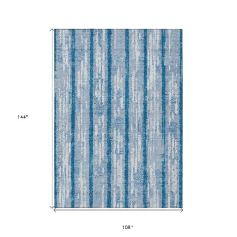 Homeroots 3' Artichoke Green Gray Ivory Striped Washable Area Rug For Indoor Outdoor Use, Durable & Stylish 9' X 12' Polyester 592741