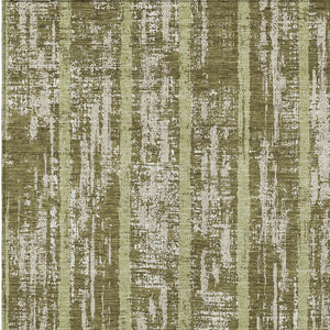 Homeroots 3' Artichoke Green Gray Ivory Striped Washable Area Rug For Indoor Outdoor Use, Durable & Stylish 3' X 5' Polyester 592743