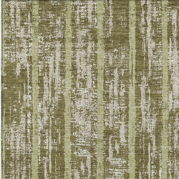 Homeroots 3' Artichoke Green Gray Ivory Striped Washable Area Rug For Indoor Outdoor Use, Durable & Stylish 3' X 5' Polyester 592743