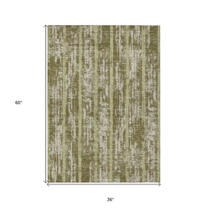 Homeroots 3' Artichoke Green Gray Ivory Striped Washable Area Rug For Indoor Outdoor Use, Durable & Stylish 3' X 5' Polyester 592743
