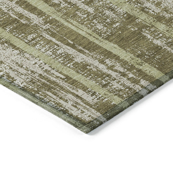 Homeroots 3' Artichoke Green Gray Ivory Striped Washable Area Rug For Indoor Outdoor Use, Durable & Stylish 3' X 5' Polyester 592743
