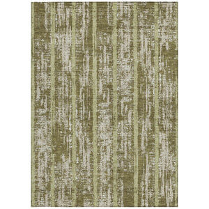 Homeroots 3' Artichoke Green Gray Ivory Striped Washable Area Rug For Indoor Outdoor Use, Durable & Stylish 5' X 8' Polyester 592744