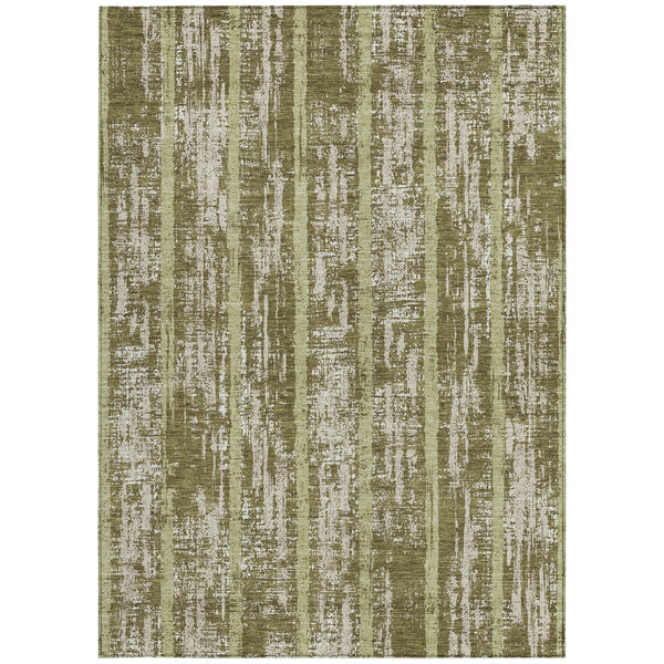Homeroots 3' Artichoke Green Gray Ivory Striped Washable Area Rug For Indoor Outdoor Use, Durable & Stylish 5' X 8' Polyester 592744