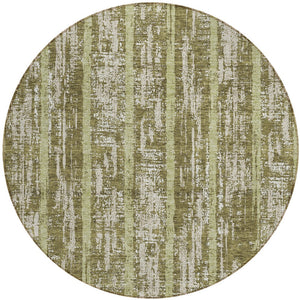 Homeroots 3' Artichoke Green Gray Ivory Striped Washable Area Rug For Indoor Outdoor Use, Durable & Stylish 8' Round Polyester 592745