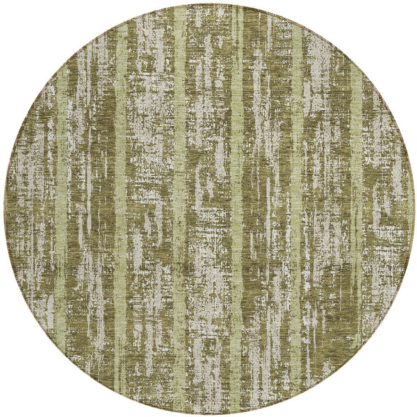 Homeroots 3' Artichoke Green Gray Ivory Striped Washable Area Rug For Indoor Outdoor Use, Durable & Stylish 8' Round Polyester 592745