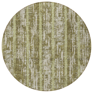 Homeroots 3' Artichoke Green Gray Ivory Striped Washable Area Rug For Indoor Outdoor Use, Durable & Stylish 8' Round Polyester 592745