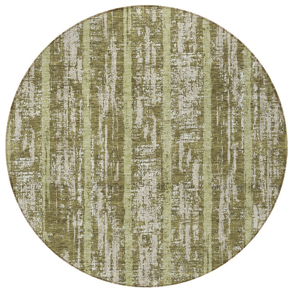 Homeroots 3' Artichoke Green Gray Ivory Striped Washable Area Rug For Indoor Outdoor Use, Durable & Stylish 8' Round Polyester 592745