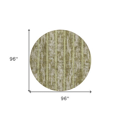 Homeroots 3' Artichoke Green Gray Ivory Striped Washable Area Rug For Indoor Outdoor Use, Durable & Stylish 8' Round Polyester 592745