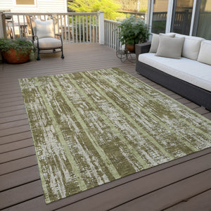 Homeroots 3' Artichoke Green Gray Ivory Striped Washable Area Rug For Indoor Outdoor Use, Durable & Stylish 8' X 10' Polyester 592746