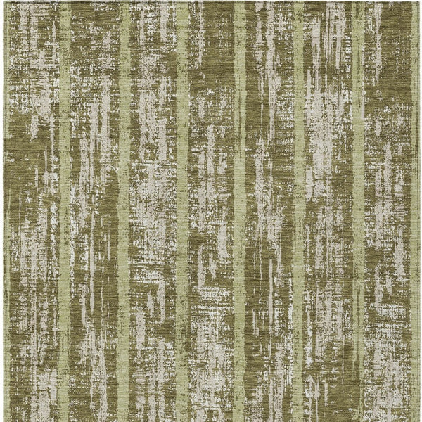 Homeroots 3' Artichoke Green Gray Ivory Striped Washable Area Rug For Indoor Outdoor Use, Durable & Stylish 9' X 12' Polyester 592747