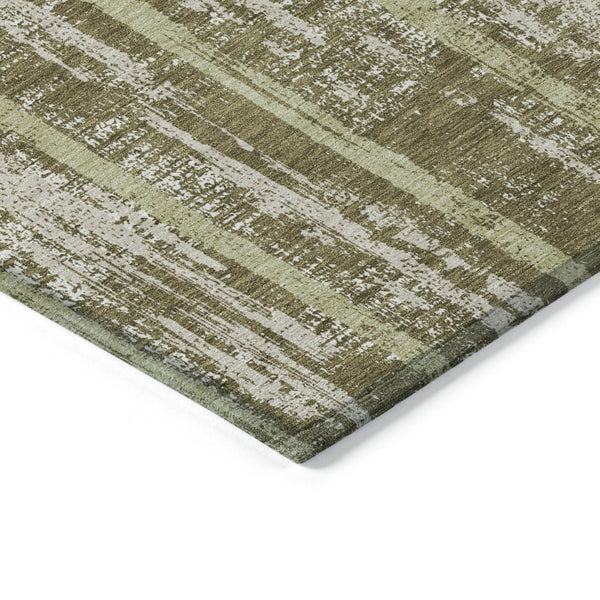 Homeroots 3' Artichoke Green Gray Ivory Striped Washable Area Rug For Indoor Outdoor Use, Durable & Stylish 9' X 12' Polyester 592747