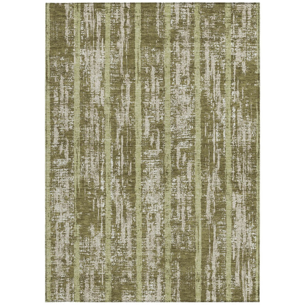 Homeroots 3' Artichoke Green Gray Ivory Striped Washable Area Rug For Indoor Outdoor Use, Durable & Stylish 10' X 14' Polyester 592748