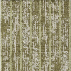 Homeroots 3' Artichoke Green Gray Ivory Striped Washable Area Rug For Indoor Outdoor Use, Durable & Stylish 10' X 14' Polyester 592748