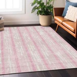 Homeroots 3' Artichoke Green Gray Ivory Striped Washable Area Rug For Indoor Outdoor Use, Durable & Stylish 3' X 5' Polyester 592749