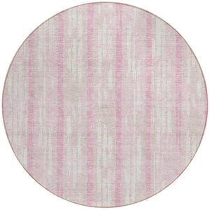 Homeroots 3' Artichoke Green Gray Ivory Striped Washable Area Rug For Indoor Outdoor Use, Durable & Stylish 8' Round Polyester 592751