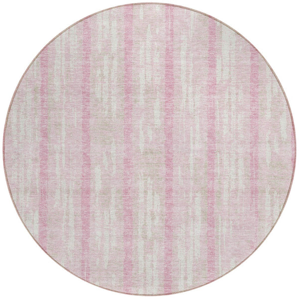 Homeroots 3' Artichoke Green Gray Ivory Striped Washable Area Rug For Indoor Outdoor Use, Durable & Stylish 8' Round Polyester 592751