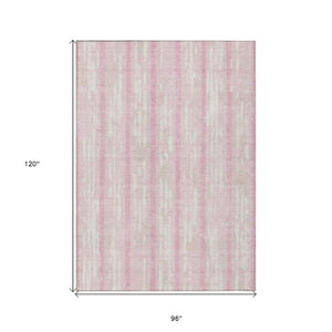 Homeroots 3' Artichoke Green Gray Ivory Striped Washable Area Rug For Indoor Outdoor Use, Durable & Stylish 8' X 10' Polyester 592752