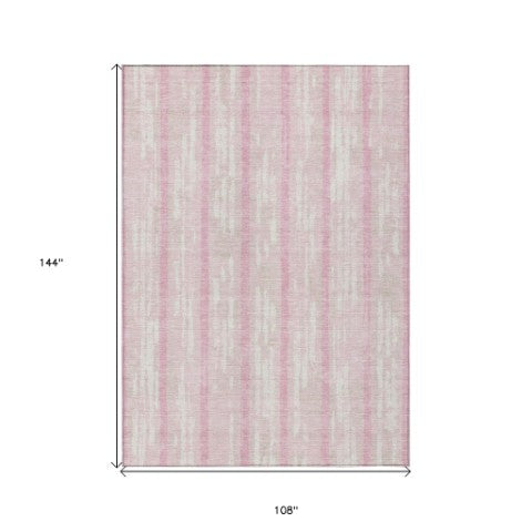 Homeroots 3' Artichoke Green Gray Ivory Striped Washable Area Rug For Indoor Outdoor Use, Durable & Stylish 9' X 12' Polyester 592753