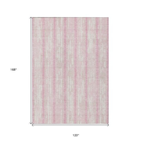 Homeroots 3' Artichoke Green Gray Ivory Striped Washable Area Rug For Indoor Outdoor Use, Durable & Stylish 10' X 14' Polyester 592754