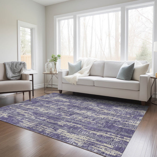 Homeroots 3' Artichoke Green Gray Ivory Striped Washable Area Rug For Indoor Outdoor Use, Durable & Stylish 3' X 5' Polyester 592755