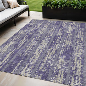 Homeroots 3' Artichoke Green Gray Ivory Striped Washable Area Rug For Indoor Outdoor Use, Durable & Stylish 5' X 8' Polyester 592756