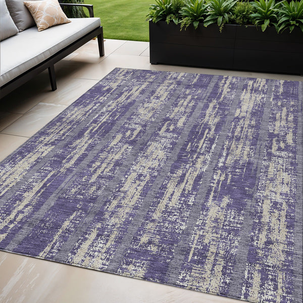 Homeroots 3' Artichoke Green Gray Ivory Striped Washable Area Rug For Indoor Outdoor Use, Durable & Stylish 5' X 8' Polyester 592756