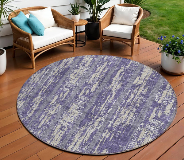 Homeroots 3' Artichoke Green Gray Ivory Striped Washable Area Rug For Indoor Outdoor Use, Durable & Stylish 8' Round Polyester 592757