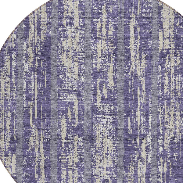 Homeroots 3' Artichoke Green Gray Ivory Striped Washable Area Rug For Indoor Outdoor Use, Durable & Stylish 8' Round Polyester 592757