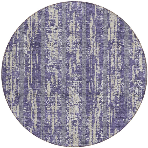 Homeroots 3' Artichoke Green Gray Ivory Striped Washable Area Rug For Indoor Outdoor Use, Durable & Stylish 8' Round Polyester 592757