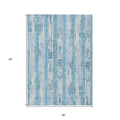 Homeroots 3' Artichoke Green Gray Ivory Striped Washable Area Rug For Indoor Outdoor Use, Durable & Stylish 3' X 5' Polyester 592761