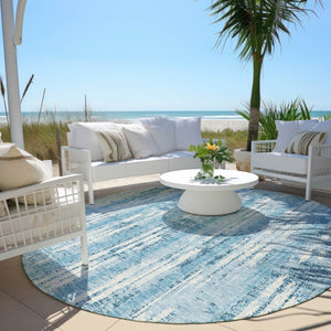 Homeroots 3' Artichoke Green Gray Ivory Striped Washable Area Rug For Indoor Outdoor Use, Durable & Stylish 8' Round Polyester 592763