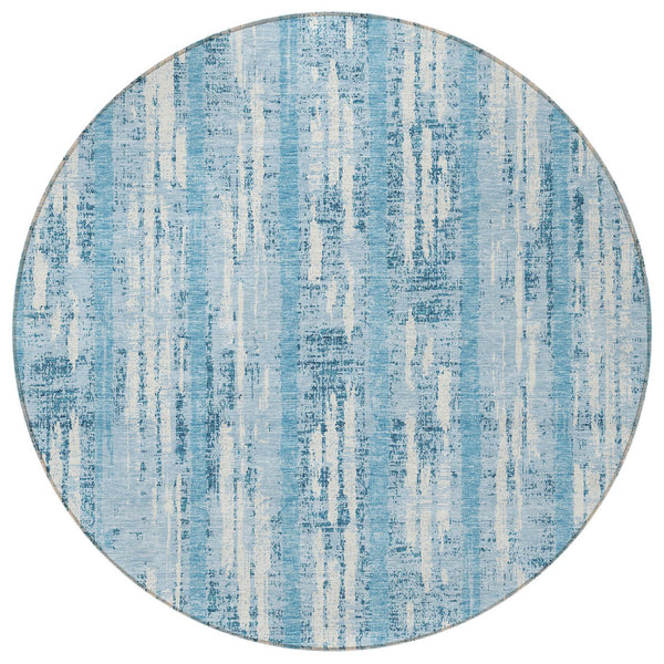 Homeroots 3' Artichoke Green Gray Ivory Striped Washable Area Rug For Indoor Outdoor Use, Durable & Stylish 8' Round Polyester 592763