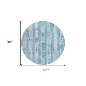 Homeroots 3' Artichoke Green Gray Ivory Striped Washable Area Rug For Indoor Outdoor Use, Durable & Stylish 8' Round Polyester 592763