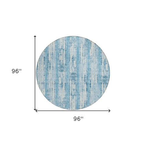 Homeroots 3' Artichoke Green Gray Ivory Striped Washable Area Rug For Indoor Outdoor Use, Durable & Stylish 8' Round Polyester 592763