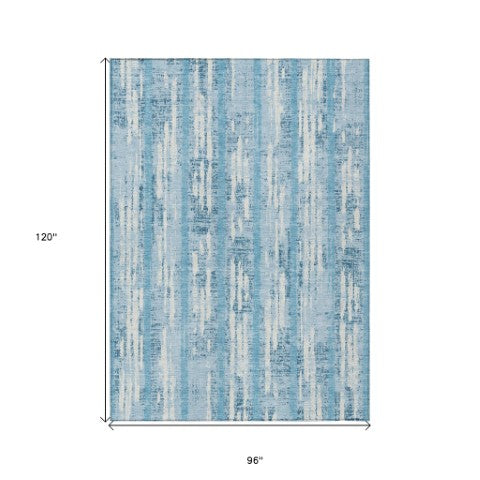 Homeroots 3' Artichoke Green Gray Ivory Striped Washable Area Rug For Indoor Outdoor Use, Durable & Stylish 8' X 10' Polyester 592764