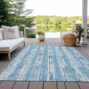 Homeroots 3' Artichoke Green Gray Ivory Striped Washable Area Rug For Indoor Outdoor Use, Durable & Stylish 8' X 10' Polyester 592764