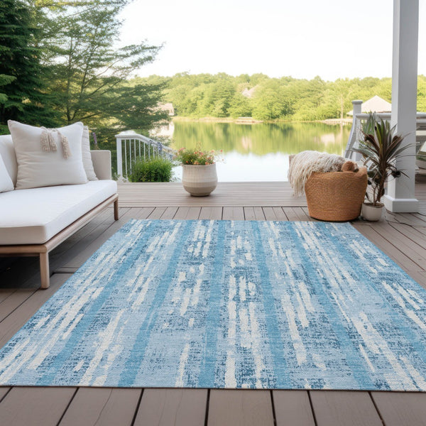 Homeroots 3' Artichoke Green Gray Ivory Striped Washable Area Rug For Indoor Outdoor Use, Durable & Stylish 9' X 12' Polyester 592765