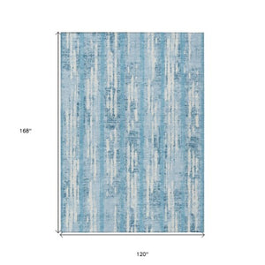 Homeroots 3' Artichoke Green Gray Ivory Striped Washable Area Rug For Indoor Outdoor Use, Durable & Stylish 10' X 14' Polyester 592766