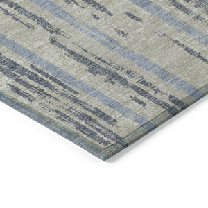 Homeroots 3' Artichoke Green Gray Ivory Striped Washable Area Rug For Indoor Outdoor Use, Durable & Stylish 3' X 5' Polyester 592767