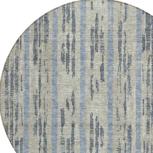 Homeroots 3' Artichoke Green Gray Ivory Striped Washable Area Rug For Indoor Outdoor Use, Durable & Stylish 8' Round Polyester 592769