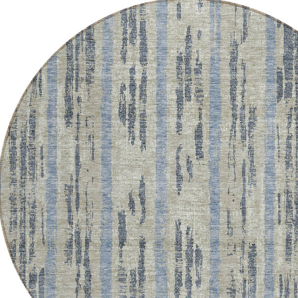 Homeroots 3' Artichoke Green Gray Ivory Striped Washable Area Rug For Indoor Outdoor Use, Durable & Stylish 8' Round Polyester 592769