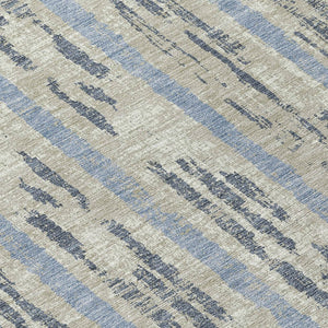 Homeroots 3' Artichoke Green Gray Ivory Striped Washable Area Rug For Indoor Outdoor Use, Durable & Stylish 8' Round Polyester 592769