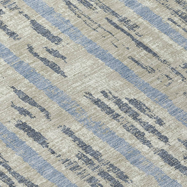 Homeroots 3' Artichoke Green Gray Ivory Striped Washable Area Rug For Indoor Outdoor Use, Durable & Stylish 8' Round Polyester 592769