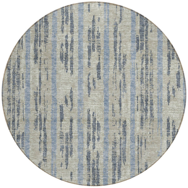 Homeroots 3' Artichoke Green Gray Ivory Striped Washable Area Rug For Indoor Outdoor Use, Durable & Stylish 8' Round Polyester 592769