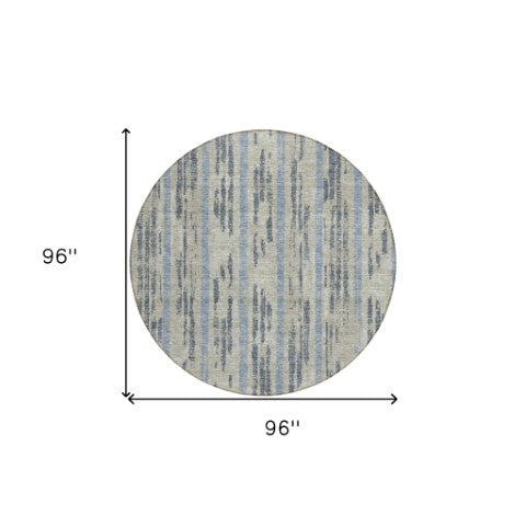 Homeroots 3' Artichoke Green Gray Ivory Striped Washable Area Rug For Indoor Outdoor Use, Durable & Stylish 8' Round Polyester 592769