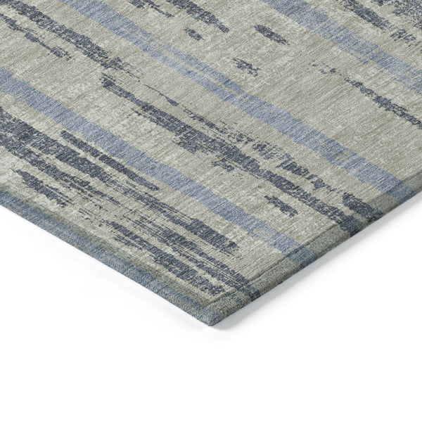 Homeroots 3' Artichoke Green Gray Ivory Striped Washable Area Rug For Indoor Outdoor Use, Durable & Stylish 9' X 12' Polyester 592771