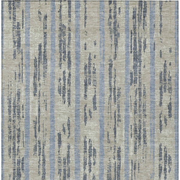 Homeroots 3' Artichoke Green Gray Ivory Striped Washable Area Rug For Indoor Outdoor Use, Durable & Stylish 10' X 14' Polyester 592772