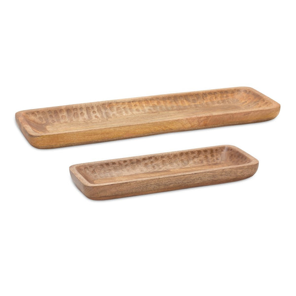 HomeRoots Set of Two Brown Mango Trinket Trays – Rustic Wood Organizers for Jewelry, Candles & Decor 592780