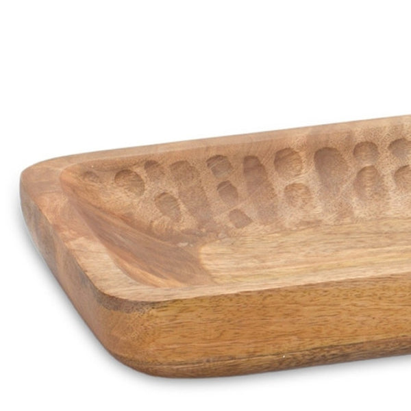 HomeRoots Set of Two Brown Mango Trinket Trays – Rustic Wood Organizers for Jewelry, Candles & Decor 592780